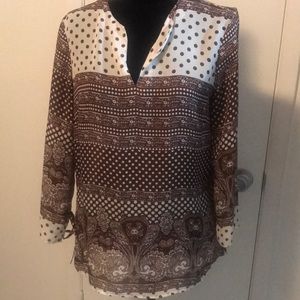 Unique brown and cream tunic dots and prints